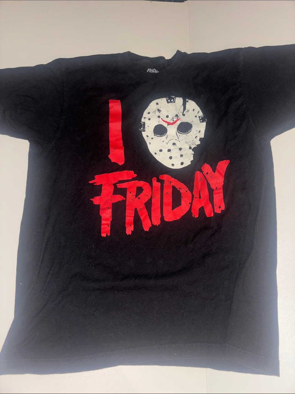 I Love Friday Jason Voorhees Size Large Horror Graphic Tee - Black & Red